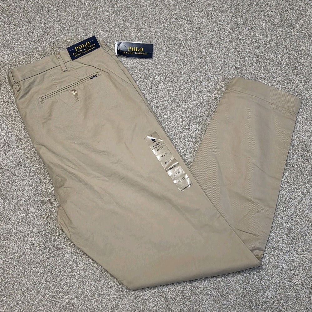Polo Ralph Lauren Khaki Pants 40x32 Stretch Tailored Slim‎ Fit NWT Beige